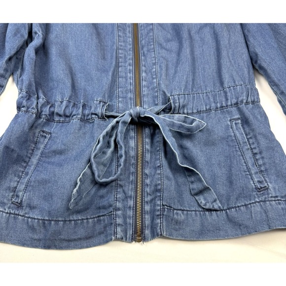 Charter Club‎ Denim Jacket Top Tie Waist Size Large Zip Up Long Sleeve Zip Front - Picture 3 of 4